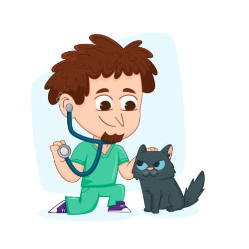 Happy Veterinarian treating a happy Cat